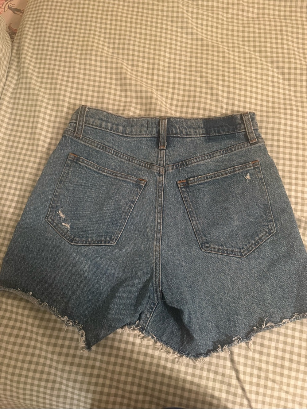 Abercrombie & Fitch Light Blue Distressed High-Rise Denim Shorts - Picture 2 of 3